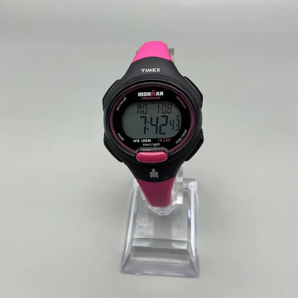 Timex Ironman Triathlon Womens Watch 34mm Black Pink 10 Lap Indiglo New Battery